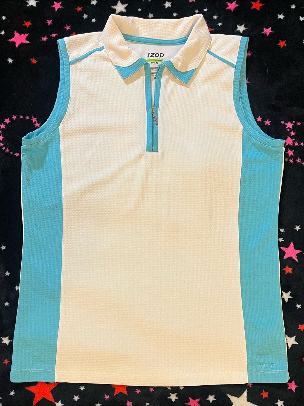 Izod Cool FX Sleeveless Polo Sz M
White Turquoise